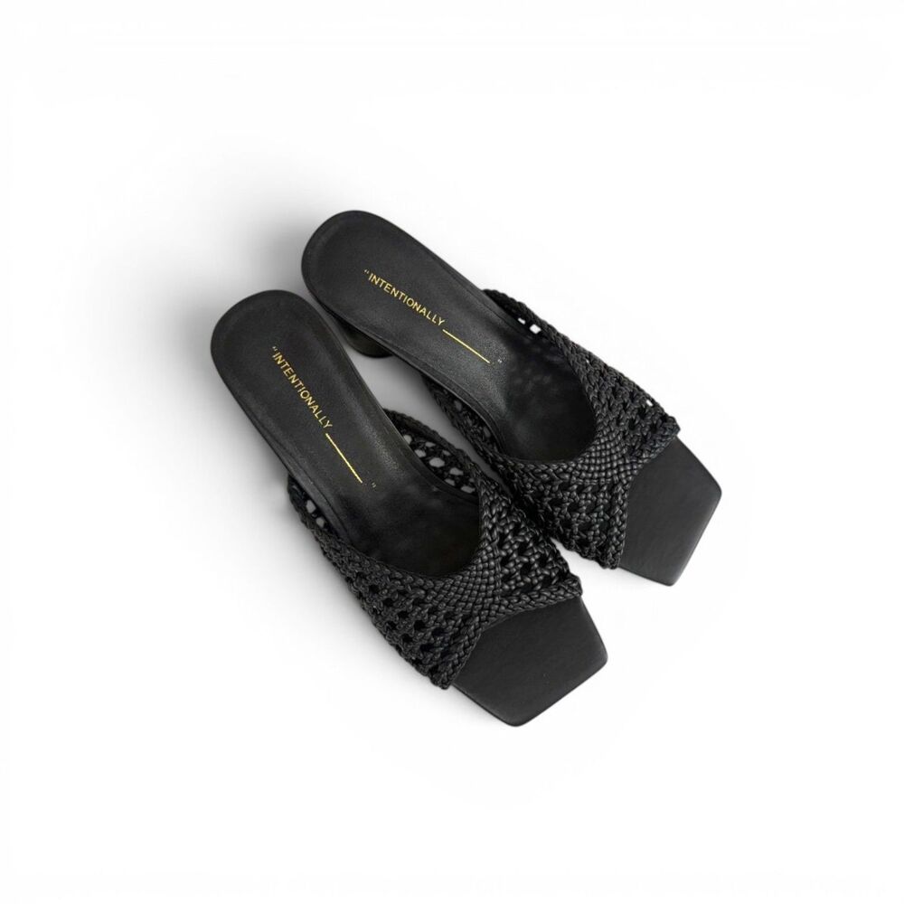 INTENTIONALLY BLANK Black Vegan Woven Mules - Cassandra, NEW! Size 9